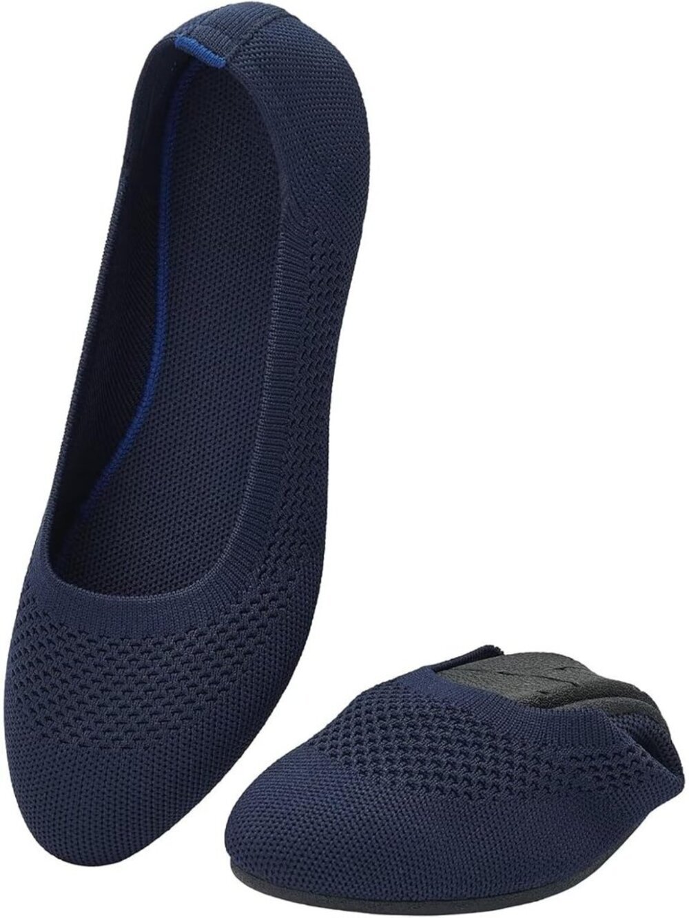 Women's Dark Blue Ballet Flat Knit Round Toe Textile Slip On Walking Shoes